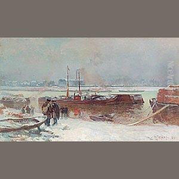 Le Quai De Bercy Pendant La Neige Oil Painting by Auguste Lepere