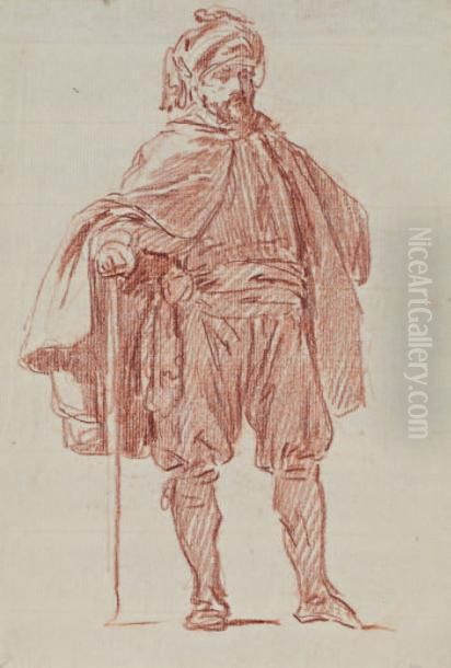 Oriental Appuye Sur Un Baton Oil Painting by Jean-Baptiste Le Prince