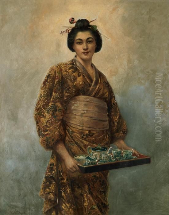 Geisha Med Tebricka Oil Painting by George Dunlop, R.A., Leslie