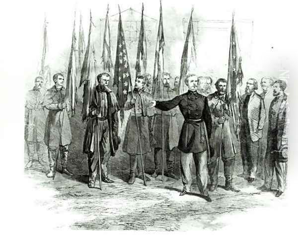 General Custer presenting captured Confederate flags in Washington on October 23rd 1864 Oil Painting by Alfred R. Waud