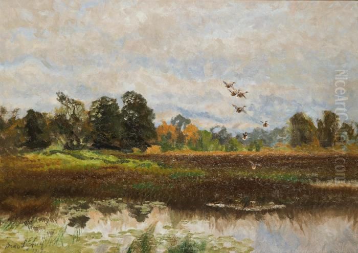 Landskap Med Lyftande Grasander Oil Painting by Bruno Andreas Liljefors