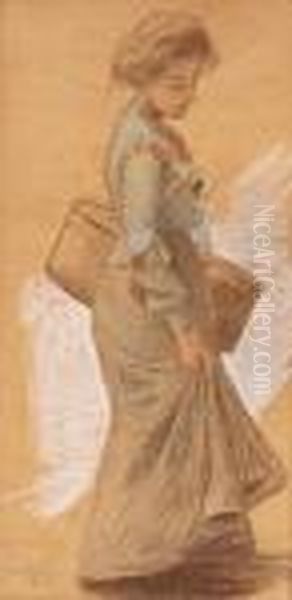 Una Joven Oil Painting by Joan Llimona y Bruguera