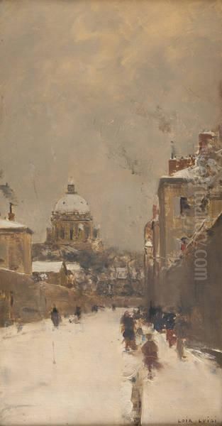 Rue Animee Enneigee Oil Painting by Luigi Loir