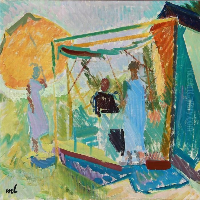 Lysthusscene Oil Painting by Mogens Lorentzen