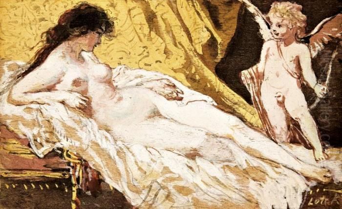 Venusz Es Amor Oil Painting by Karoly Lotz