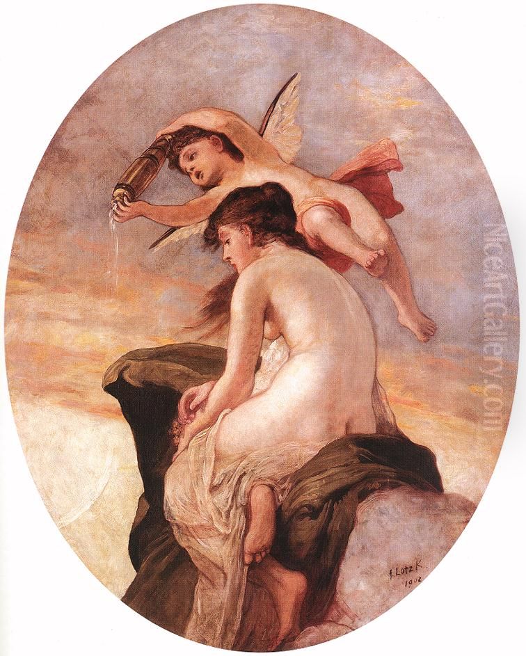 Amor And Psyche Oil Painting by Karoly Lotz