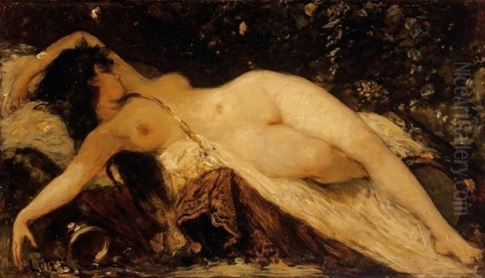 Sleeping Bacchante Oil Painting by Karoly Lotz