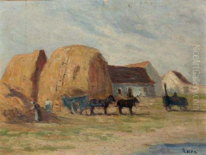 Les Meules De Foin Oil Painting by Maximilien Luce