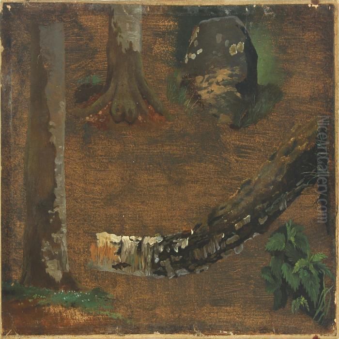 Study Of A Forest Floor Oil Painting by Johan Thomas Lundbye