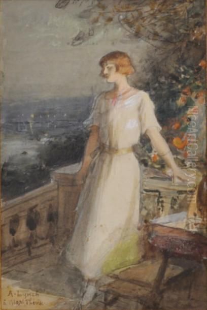 Jeune Femme Sur Un Balcon, La Nuit Oil Painting by Albert Lynch