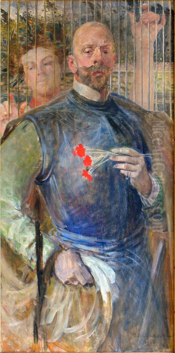 Autoportret Z Muza Oil Painting by Jacek Malczewski