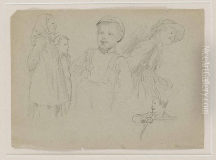 Skisser Av Barn Oil Painting by August Malmstrom