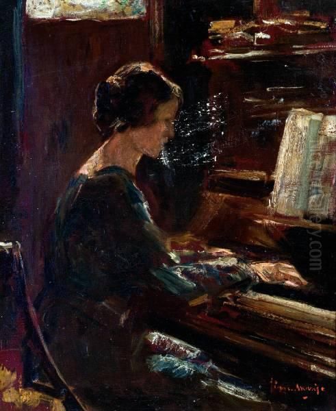 Pianospelende Vrouw Oil Painting by Simon Maris