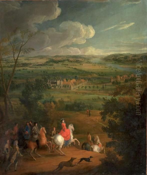 Portrait Presume De La Princesse De Bourbon Conti (1696-1750) 
 A Cheval Devant Sa Propriete Oil Painting by Jean-Baptiste Martin