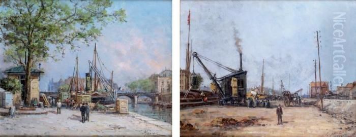 Paris, Les Quais Animes Oil Painting by Gustave Mascart