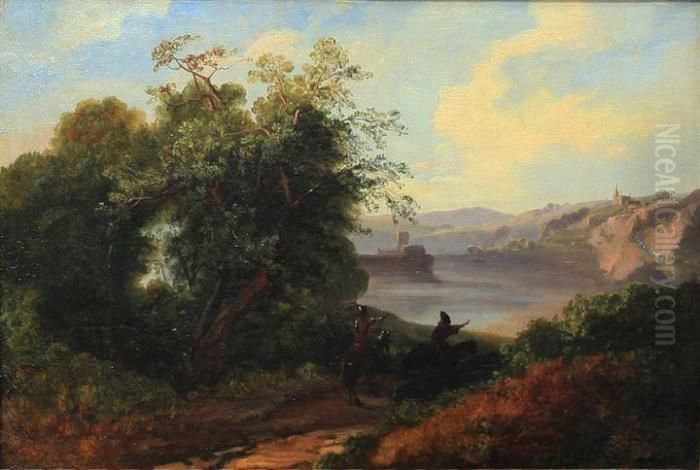 Paesaggio Fluviale Con Figure A Cavallo Oil Painting by D'Azeglio Massimo