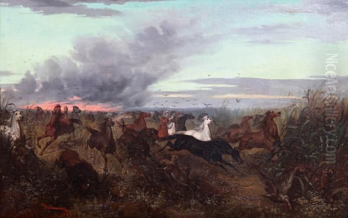 Pampa On Fire Oil Painting by Josef Mathauser