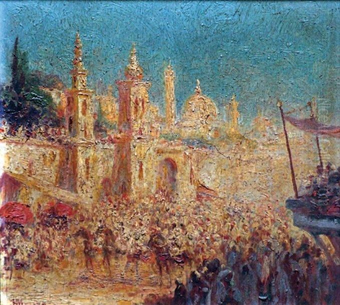 Place Animee A Fes Oil Painting by Francois Maury