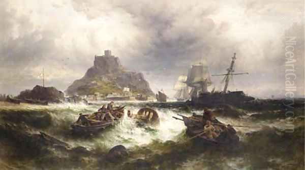Salvaging a Shipwreck off St. Michael's Mount Oil Painting by Theodor Alexander Weber