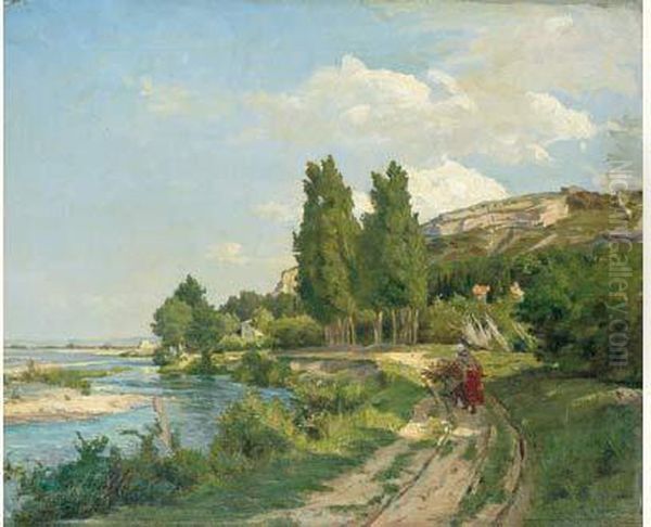 Chemin Anime Au Bord De La Riviere Oil Painting by Theophile Mayan