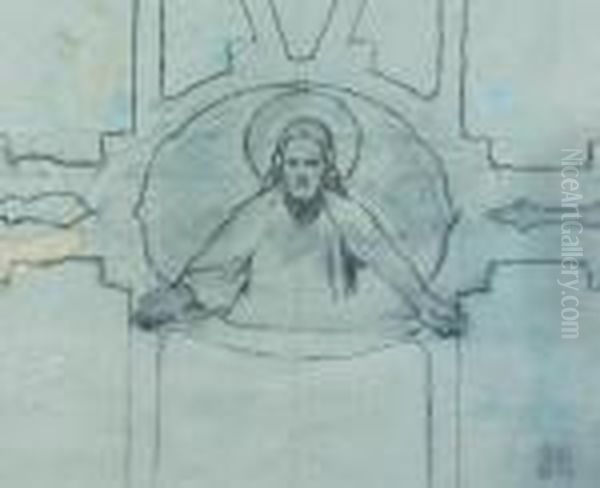 Chrystus - Fragment Projektu Oil Painting by Jozef Mehoffer