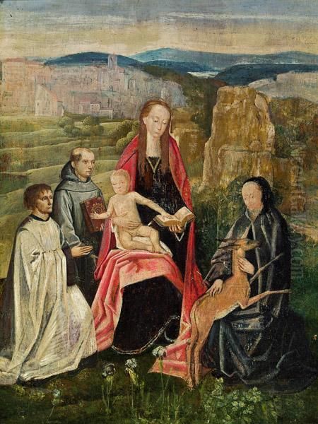 Madonna Mit Kind, Umgeben Von Heiligen, In Einer Weiten Landschaft Oil Painting by (manner of) Memling, Hans