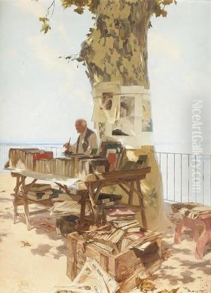 Der Buchhandler An Der Kuste. Oil Painting by Edouard Menta