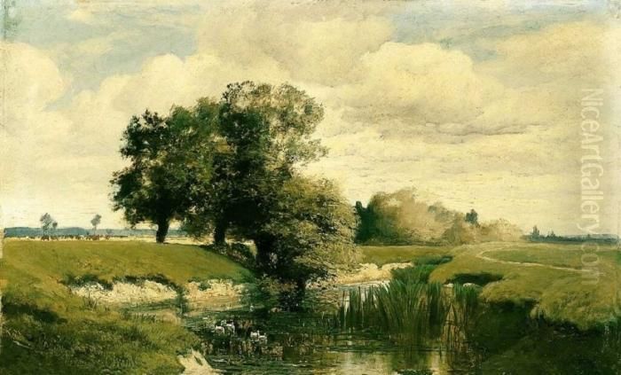 Bank Of The Brook Oil Painting by Geza Meszoly