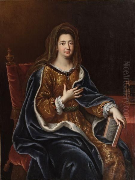 Portrait De Francoise D'aubigne,
 Marquise De Maintenon (1635 1719) En Sainte Francoise Romaine. Oil Painting by Pierre Mignard
