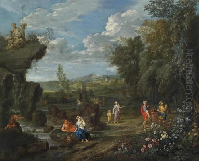 A Paradisiacal Landscape Oil Painting by Francisque Millet