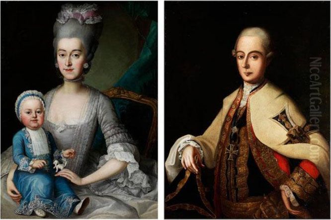 Paar Barockportraits Oil Painting by Johann Michael Millitz