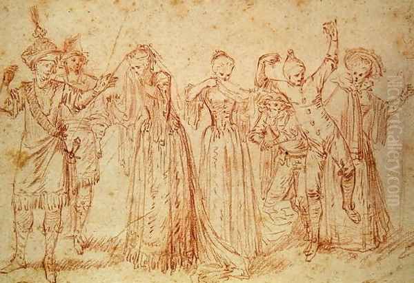 Group of Comic and Tragic Actors Oil Painting by Jean-Antoine Watteau