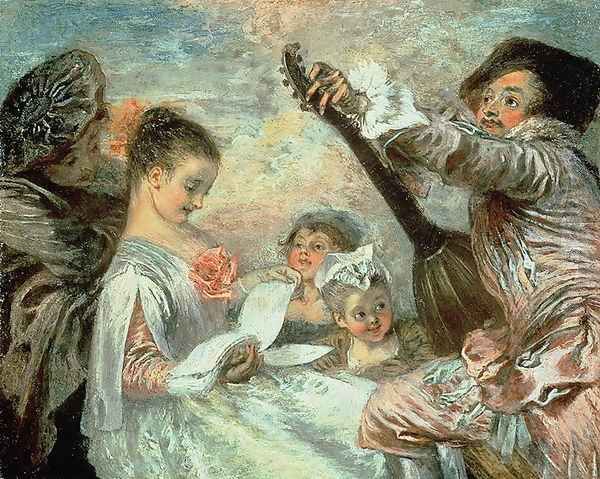 The Music Lesson Oil Painting by Jean-Antoine Watteau
