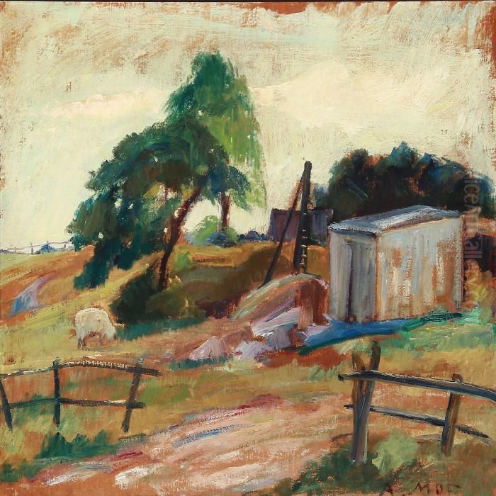 Landscape With Sheep Oil Painting by Andreas Moe