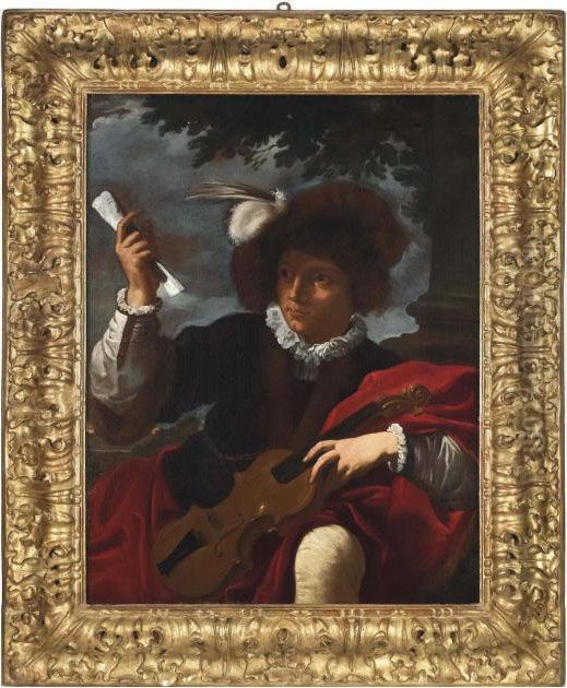 Giovane Con Violino Su Sfondo Di Paesaggio Oil Painting by Pier Francesco Mola