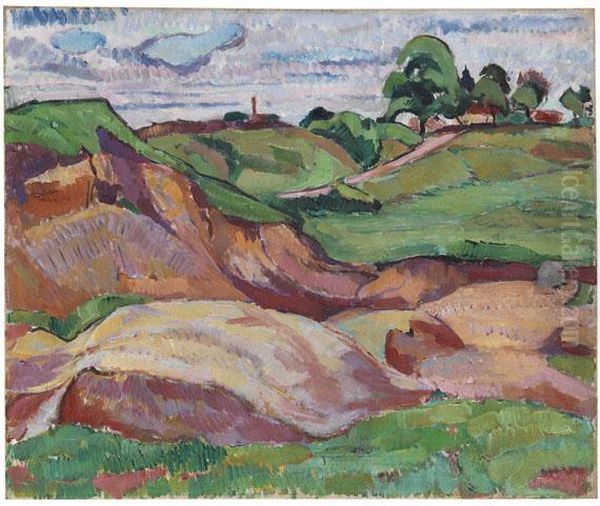 Hugellandschaft Mit Sandgrube Bei Ebersberg Oil Painting by Oskar Moll
