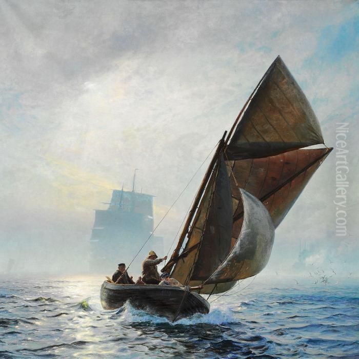 Solen Bryder Gennem Taagen. Motiv Fra Drogden Oil Painting by Christian Molsted