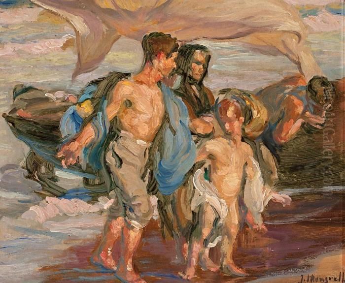 Escena De Playa Oil Painting by Jose Mongrell Torrent