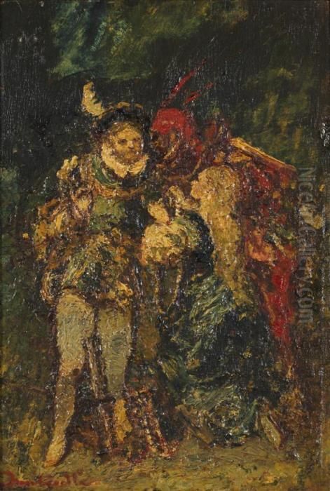 Deux Figures Oil Painting by Adolphe Joseph Thomas Monticelli