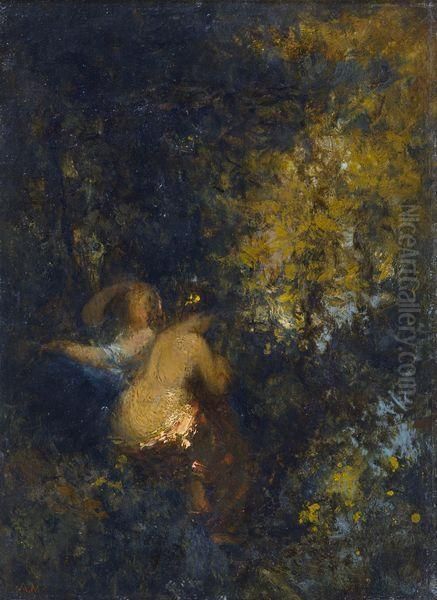 < Couple De Personnage Dans Un Sous-bois >. Oil Painting by Adolphe Joseph Thomas Monticelli