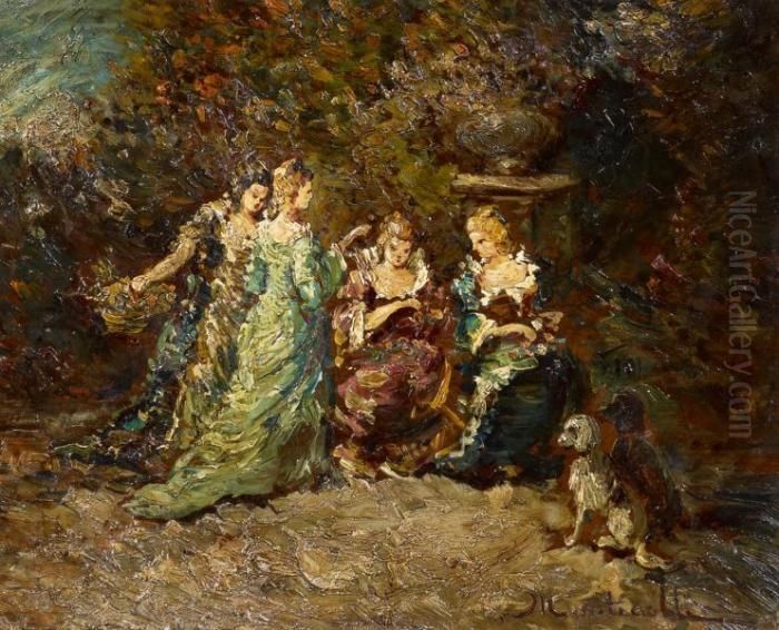 Women In Park Oil Painting by Adolphe Joseph Thomas Monticelli