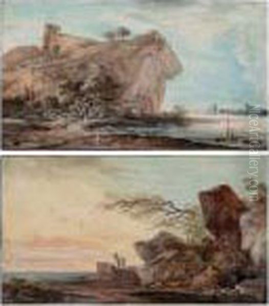 Paire De Paysage Aux Rochers Oil Painting by Louis-Gabriel Moreau the Elder