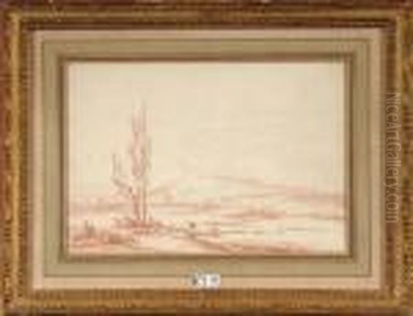 Paysage Anime A La Riviere Oil Painting by Louis-Gabriel Moreau the Elder