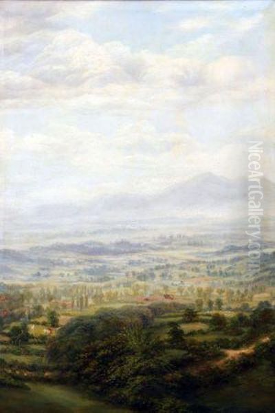 View From The Malvern Hills With Still Life Oil Painting by George William Mote