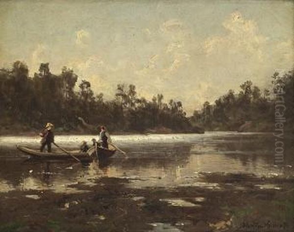 Mennesker I Robater 1876 Oil Painting by Morten Muller