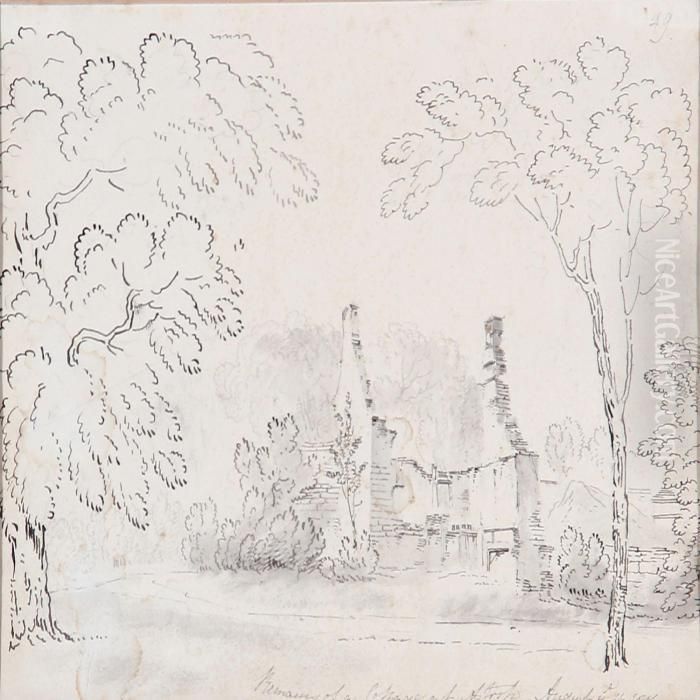 Remains Of A Cottage At Astrop Oil Painting by John Claude Nattes