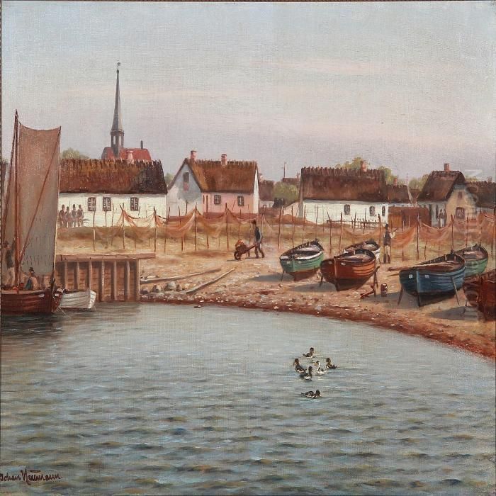 View From The Fishing Village Gilleleje, Denmark Oil Painting by Johann Neumann