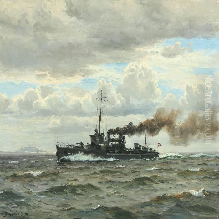 Torpedobaden Dragen I Sundet Oil Painting by Christian Benjamin Olsen