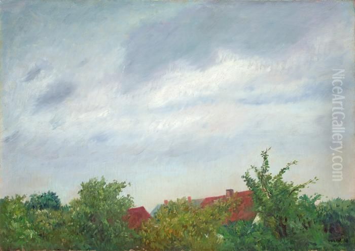 Aus Mecklenburg. Dacher Und Himmel Oil Painting by Emil Orlik