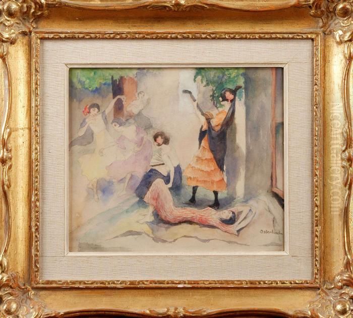 Dansande Och Spelande Spanjorskor Oil Painting by Allan Osterlind